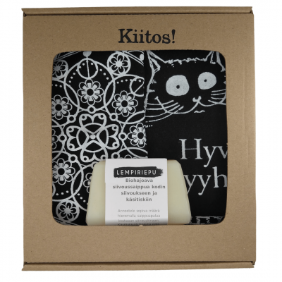 Lahjasetti "Kiitos!" siivoussaippualla.