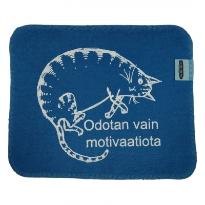 "Odotan vain motivaatiota" -kuosi, sininen liina.