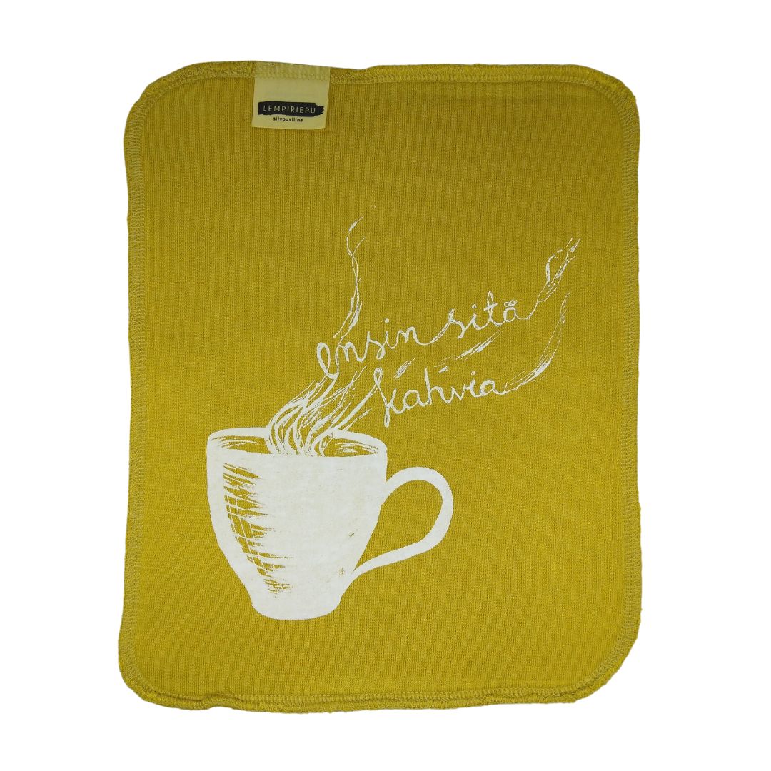 "Ensin sitä kahvia" -kuosi, vihreä liina.